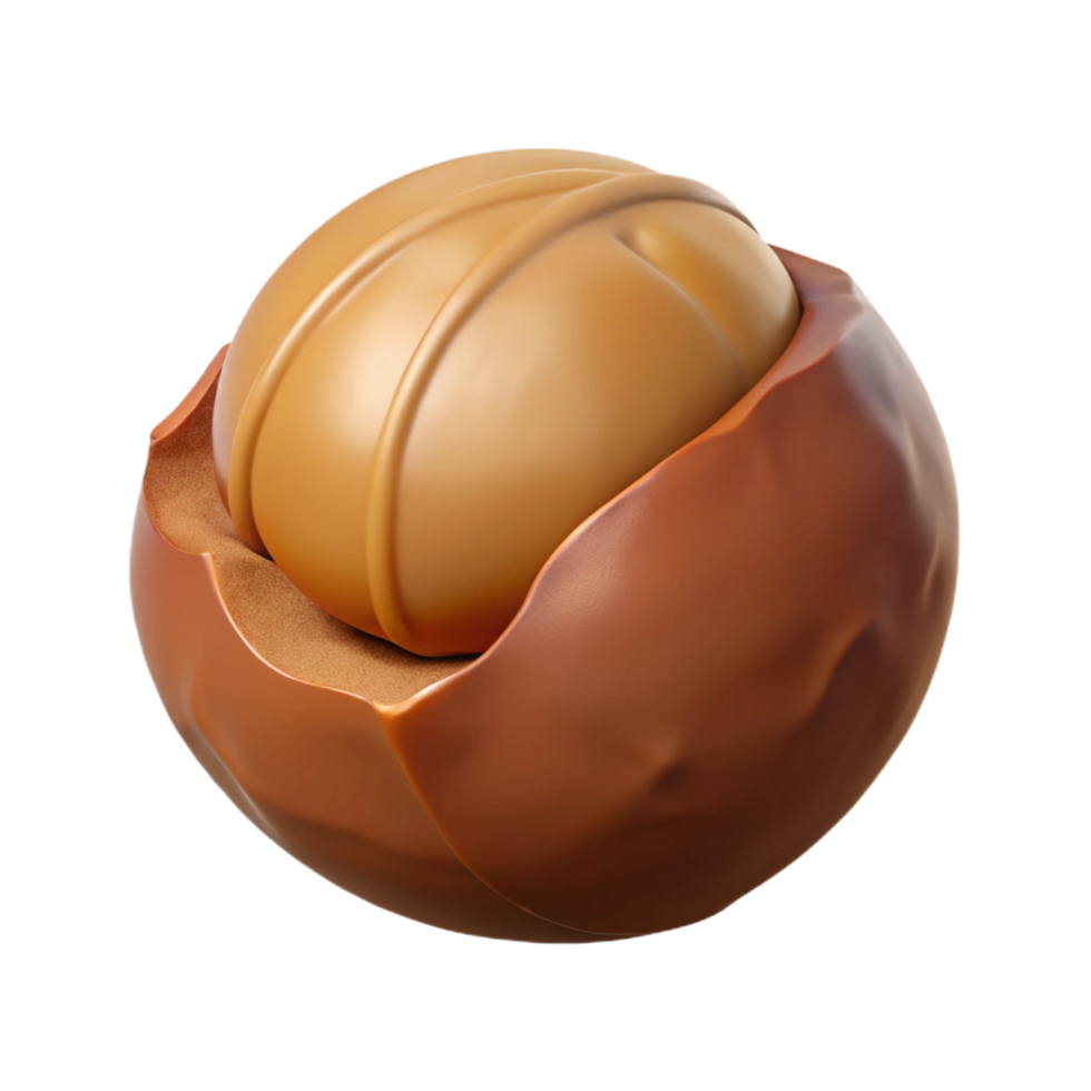 dreamy beautiful Macadamia nut, single, cracked. NO BACKGROUND with Transparent Background. masterfully captured png