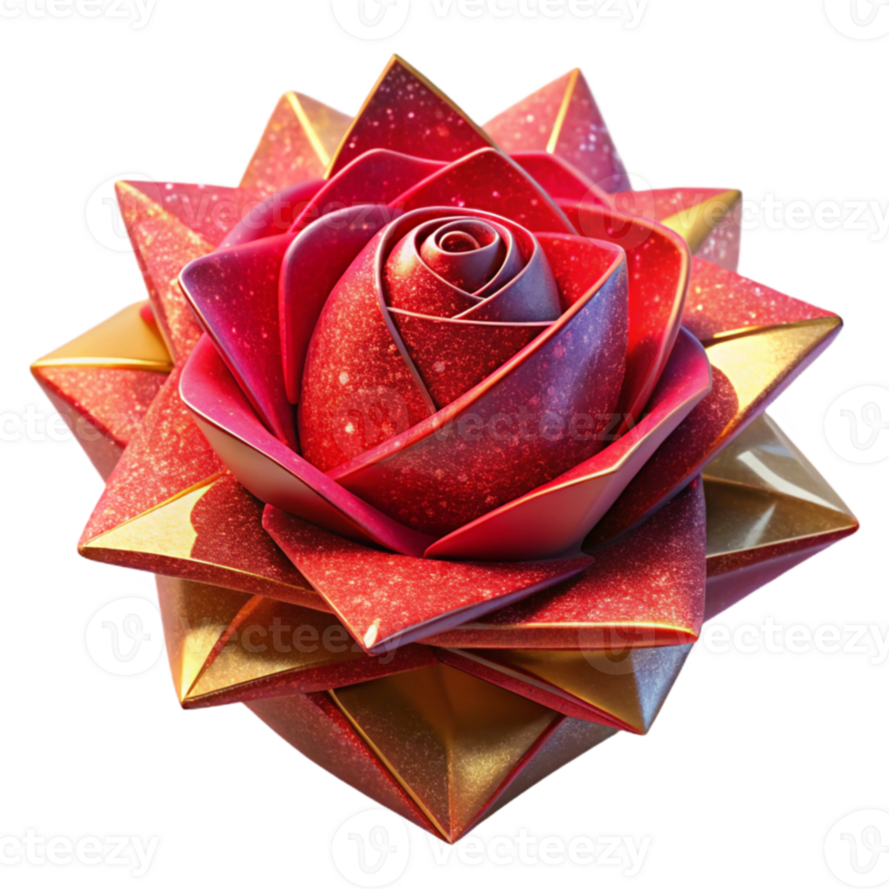 extraordinary artistic Red Origami Rose Isolated with Soft Shadows png