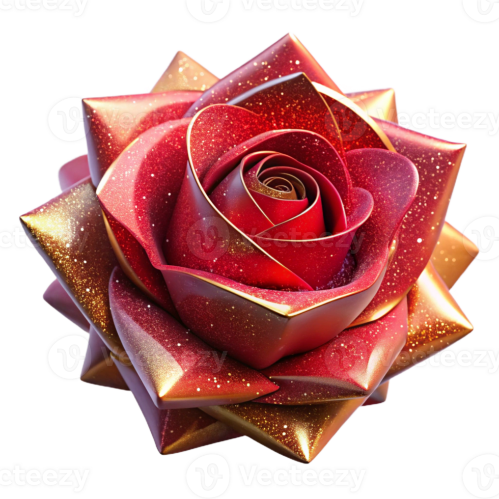 impressive traditional Red Origami Rose Isolated with Soft Shadows premium png