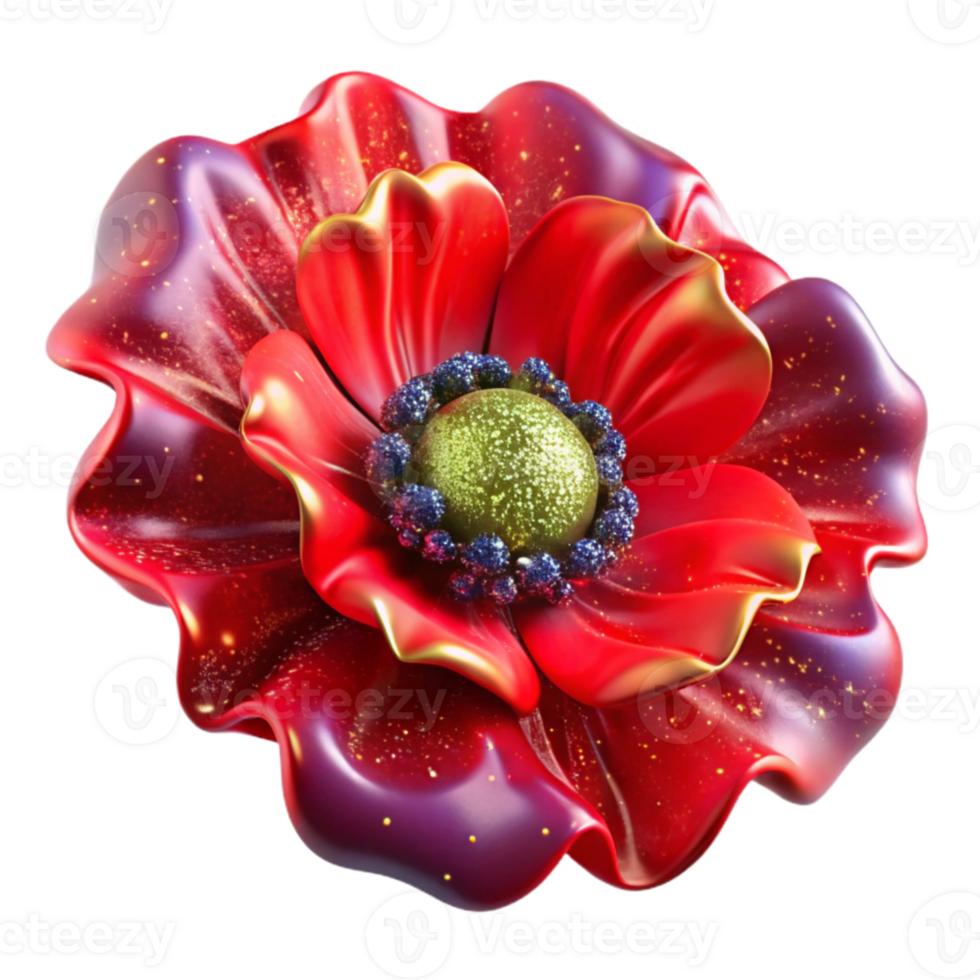 wonderful minimalist Red Poppy Fractal Pattern Cutout Isolated authentic png