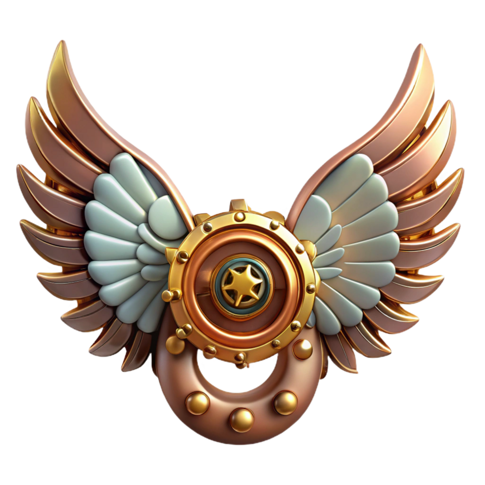 distinguished elegant Steampunk wings crafted from clockwork gears and metal feathers. NO BACKGROUND with Transparent Background. genuine png