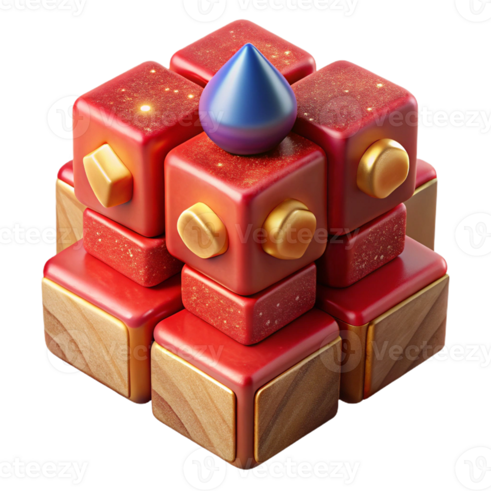 serene rustic Red Wooden Toy Blocks Isolated Element detailed png