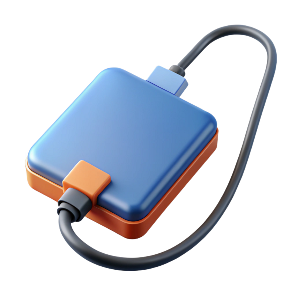 acclaimed geometric External hard drive with cable attached. NO BACKGROUND with Transparent Background. detailed png