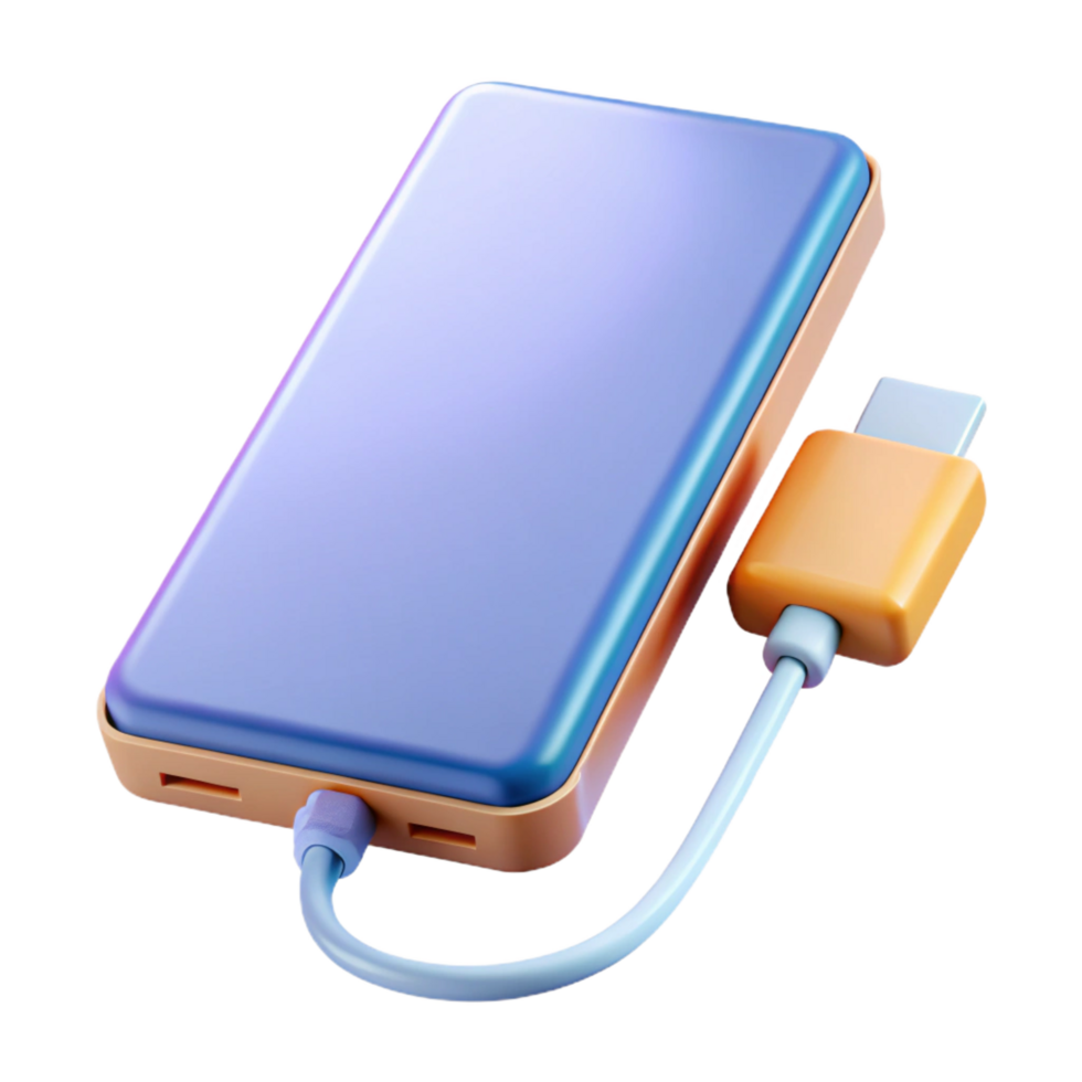 captivating mid-century Power bank charging a smartphone. NO BACKGROUND with Transparent Background. authentic png