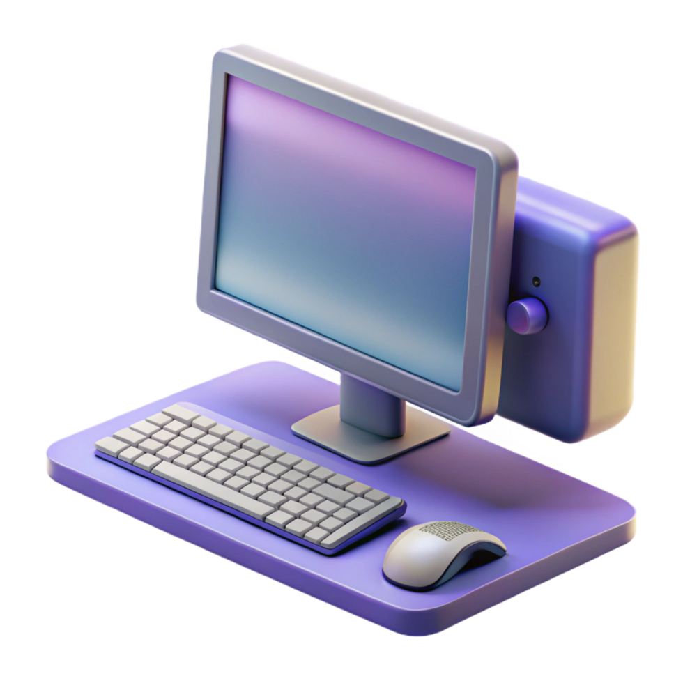 beautiful passionate victorian Desktop computer with monitor, keyboard and mouse. NO BACKGROUND with Transparent Background. 8K png