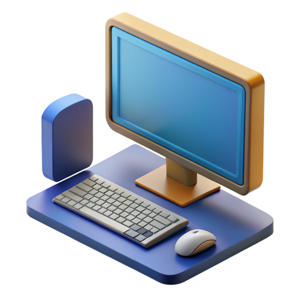 beautiful organic Desktop computer with monitor, keyboard and mouse. NO BACKGROUND with Transparent Background. top-tier png