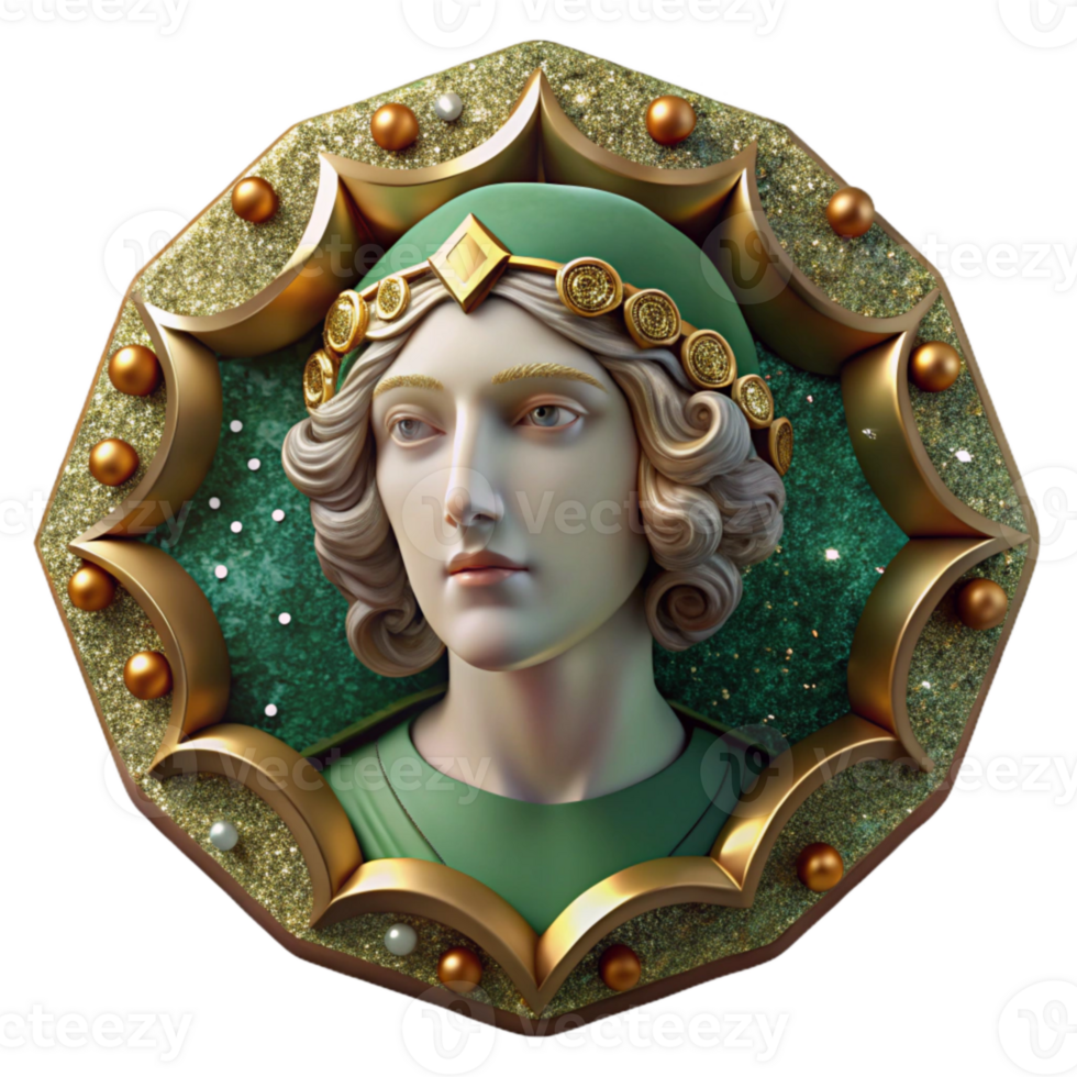 serene creative Renaissance Mosaic Portrait Fragment Green Cutout exclusive png