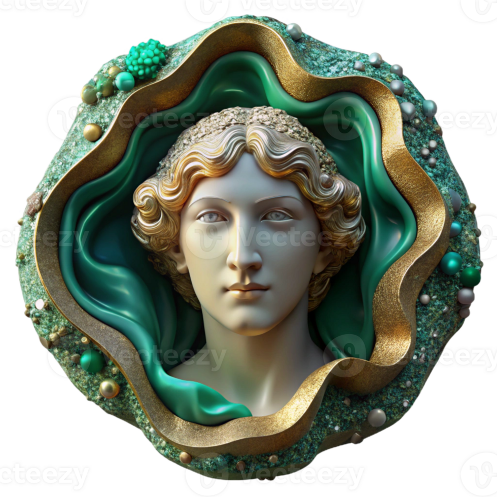 elegant artistic Renaissance Mosaic Portrait Fragment Green Cutout genuine png