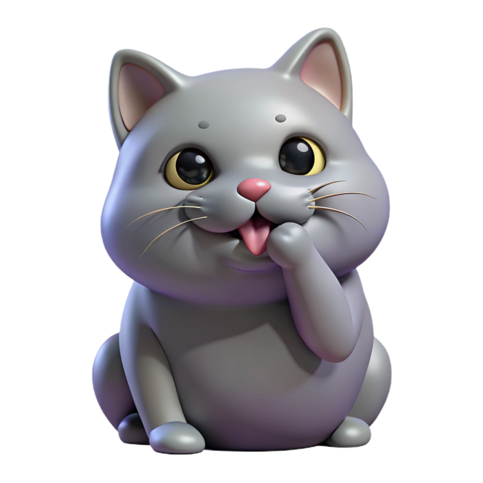 elegant signature A grooming British Shorthair cat, licking paw, NO BACKGROUND with Transparent Background. png