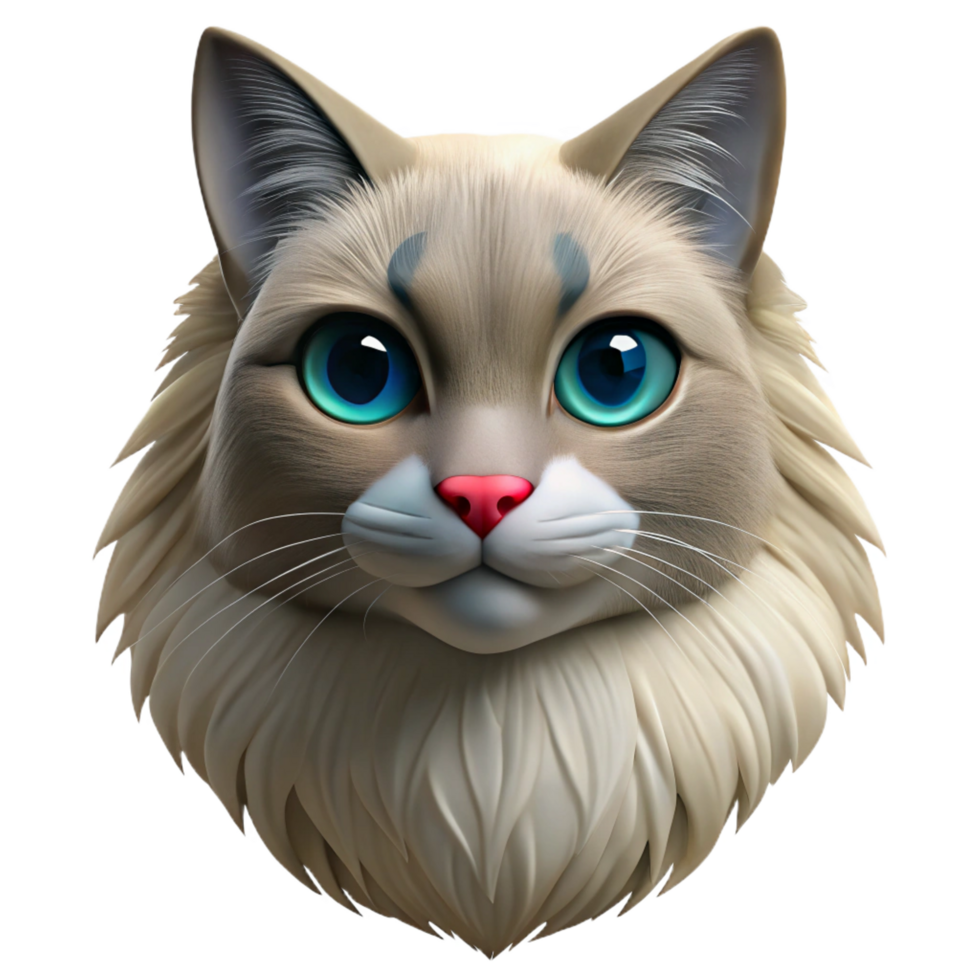 alluring energetic contemporary A portrait of a Ragdoll cat, long fur, NO BACKGROUND with Transparent Background. high resolution png