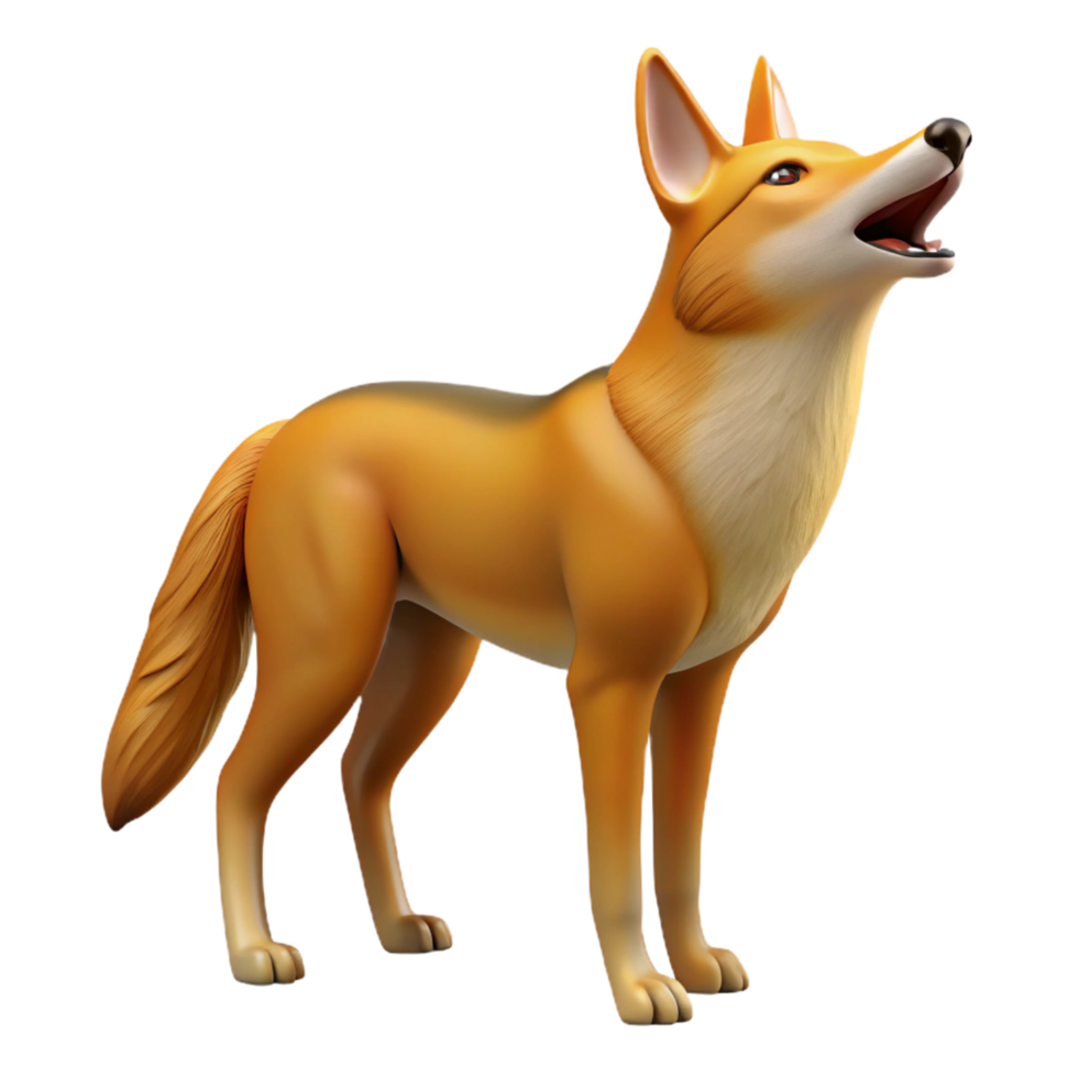 beautiful bold vintage A howling Ethiopian Wolf, head up, NO BACKGROUND with Transparent Background. sharp png