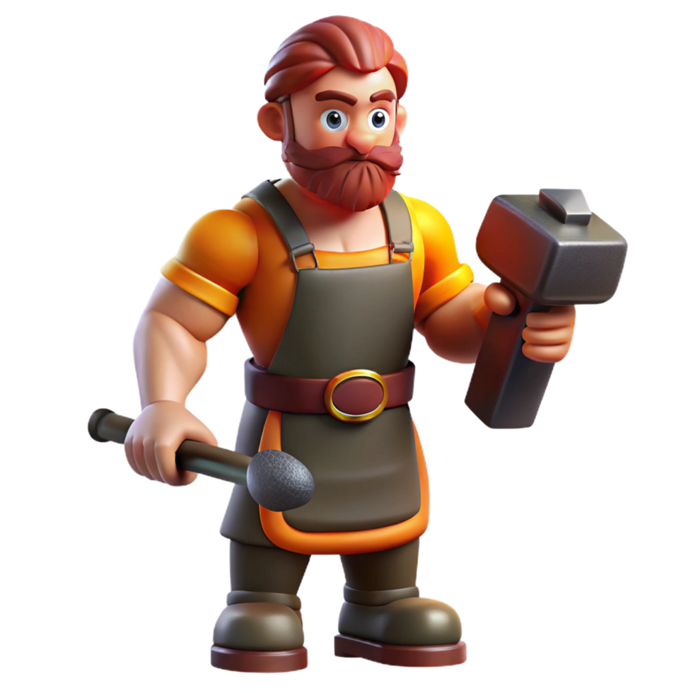 dazzling minimalist Hephaestus, god of the forge, blacksmith's hammer, NO BACKGROUND with Transparent Background. professional png