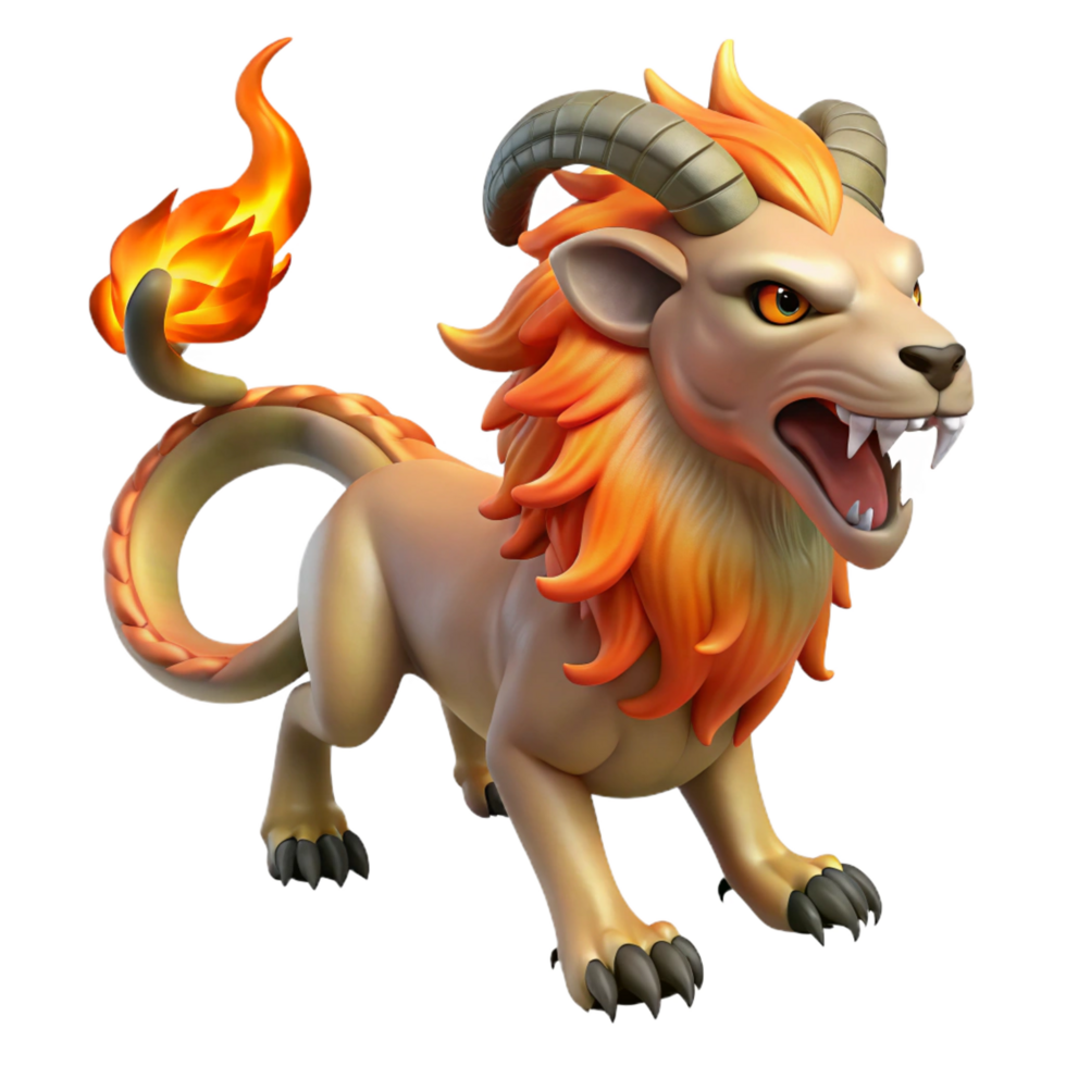 enchanting elegant Chimera, fire-breathing hybrid creature, lion, goat, serpent, NO BACKGROUND with Transparent Background. expertly shot png