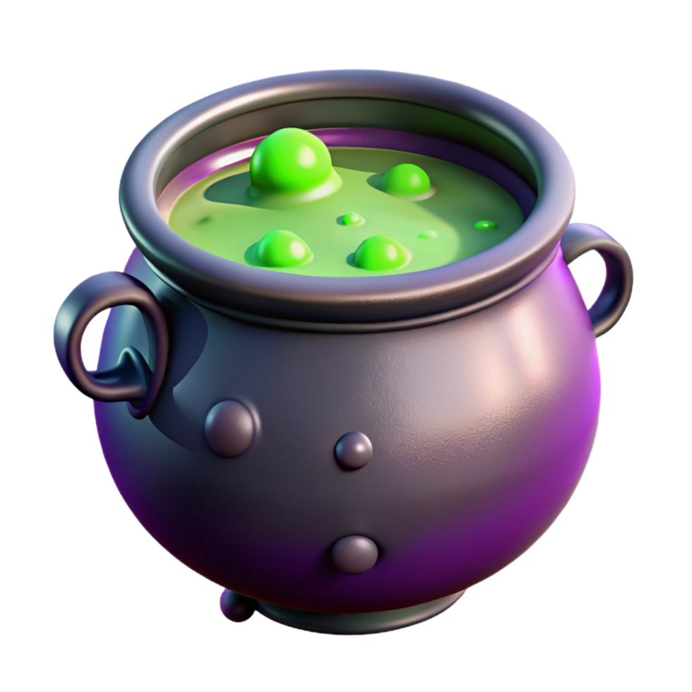 beautiful harmonious artistic Cauldron, witch's brew, bubbling liquid, NO BACKGROUND with Transparent Background. expertly shot png