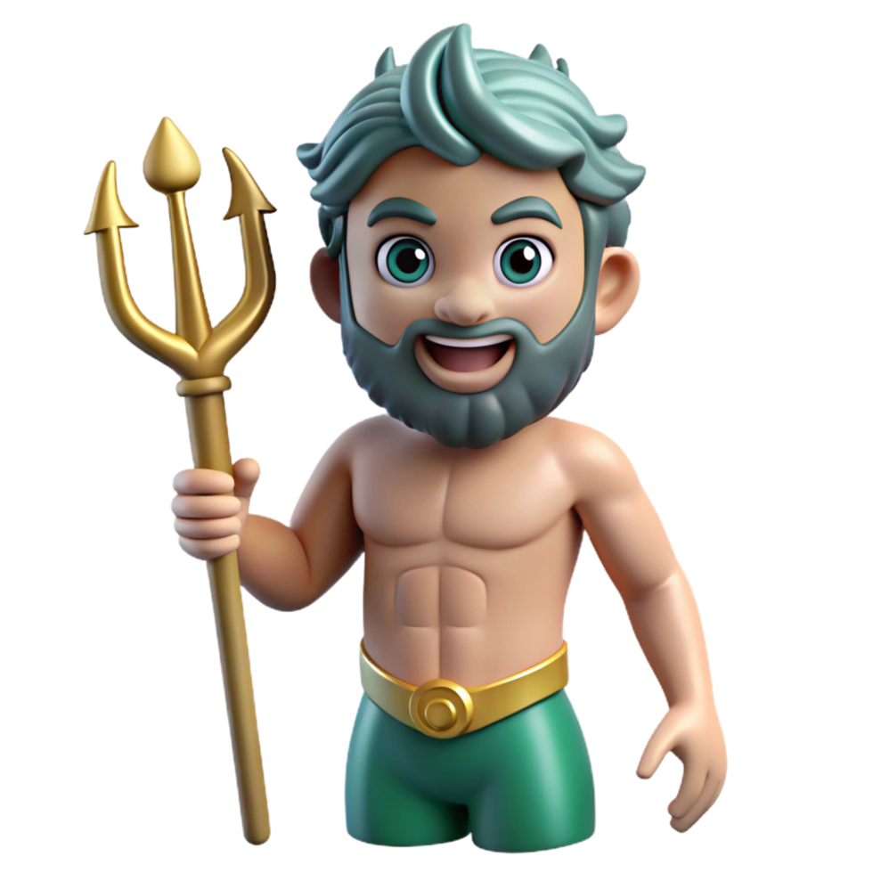 dramático linda tritão, filho do Poseidon, tritão com tridente. não fundo com transparente fundo. estúdio qualidade png