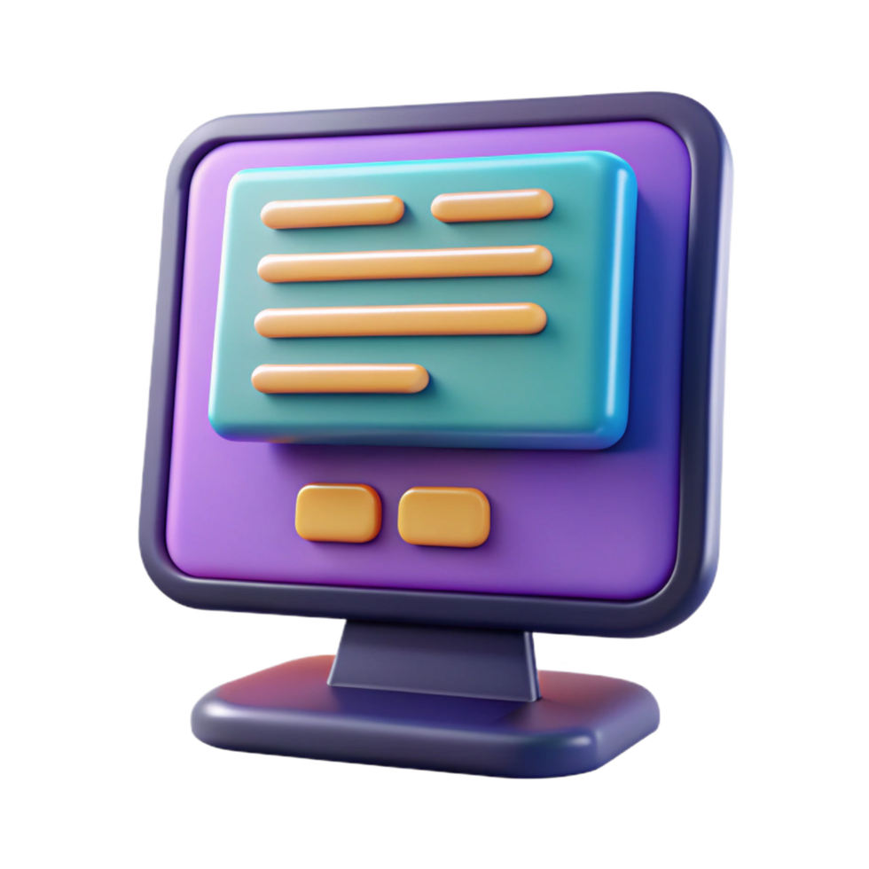 calm alluring Computer monitor displaying code NO BACKGROUND with Transparent Background. perfect clarity png