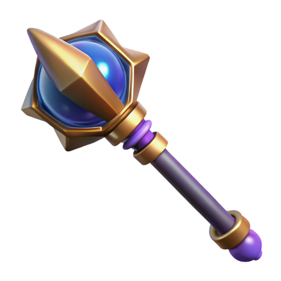 beautiful geometric A powerful wizard's staff topped with a pulsating gemstone, NO BACKGROUND with Transparent Background. high quality png