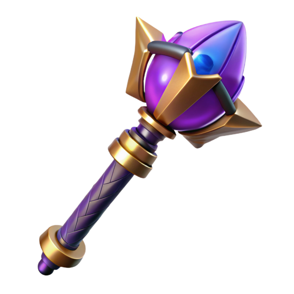 coveted art deco A powerful wizard's staff topped with a pulsating gemstone, NO BACKGROUND with Transparent Background. sharp png
