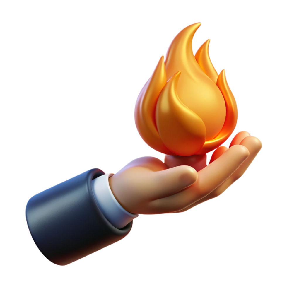 calm wonderful A single hand holding a flaming fireball, NO BACKGROUND with Transparent Background. fine detail png