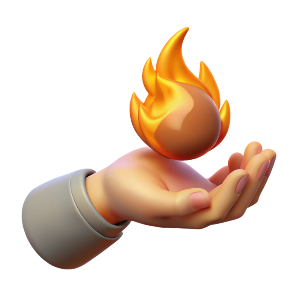 dazzling urban A single hand holding a flaming fireball, NO BACKGROUND with Transparent Background. ultra HD png