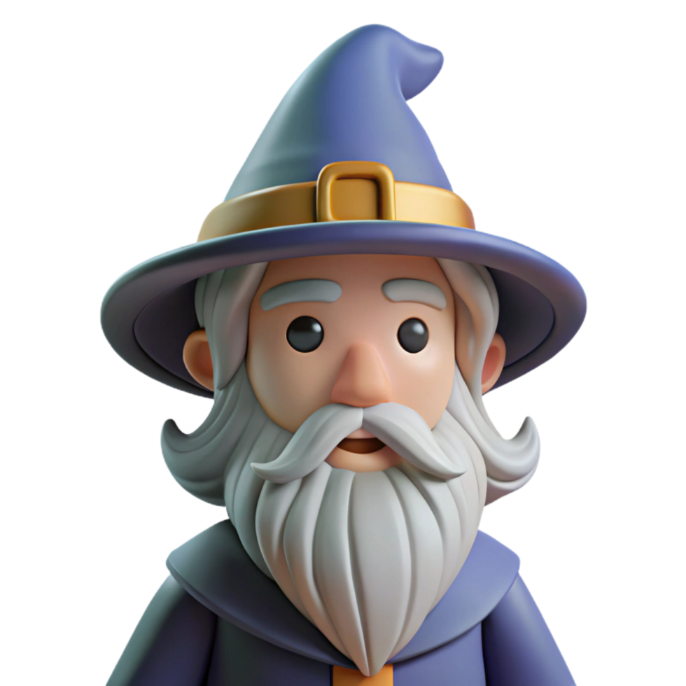 dramatic extraordinary A cartoon-style wizard with a long white beard, NO BACKGROUND with Transparent Background. professional png