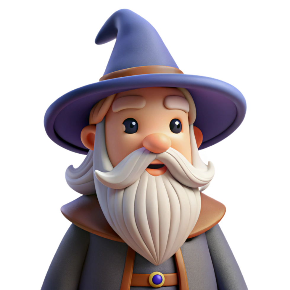 acclaimed creative A cartoon-style wizard with a long white beard, NO BACKGROUND with Transparent Background. authentic png