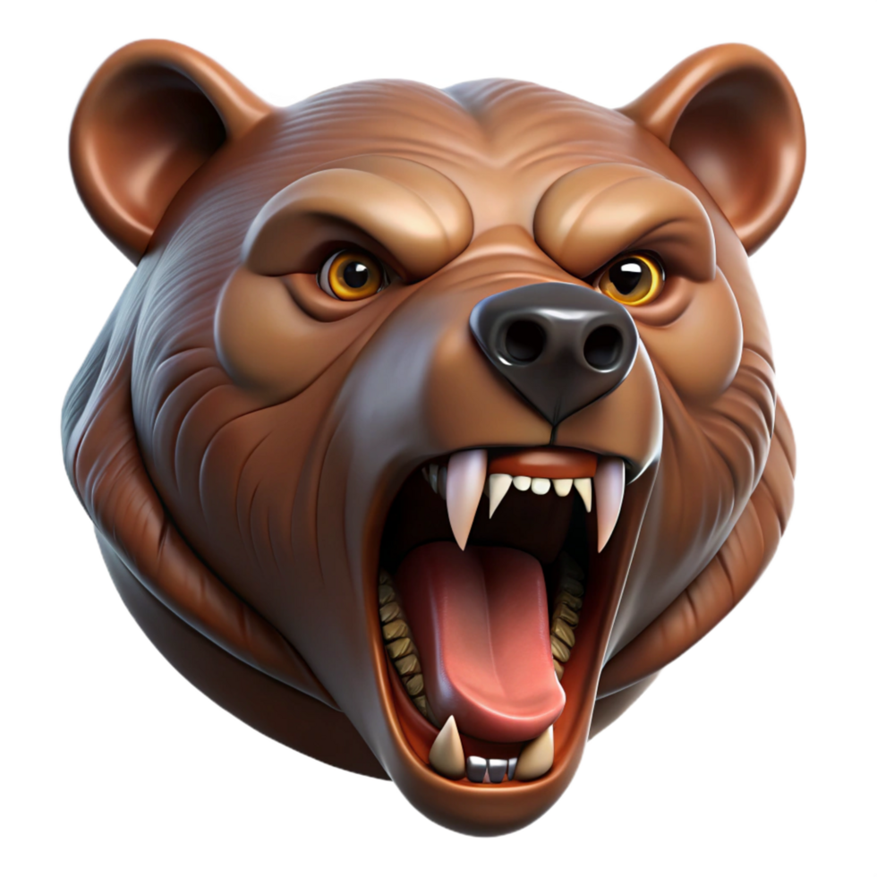 acclaimed mid-century A fierce, roaring bear head with sharp claws, NO BACKGROUND with Transparent Background. professional png