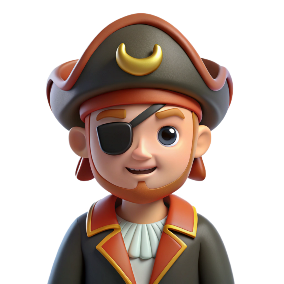 beautiful exceptional A cartoon-style pirate with an eye patch, NO BACKGROUND with Transparent Background. png
