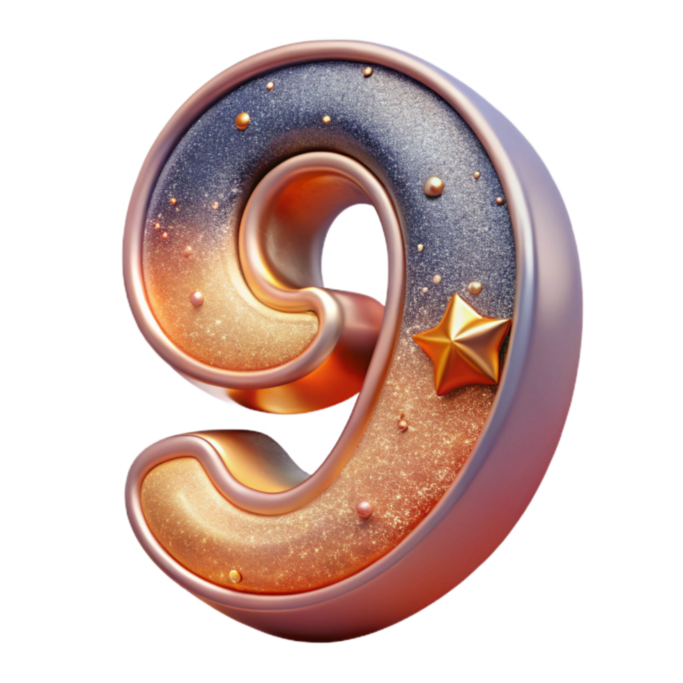 stunning minimalist Salmon Decorative Font Number 9 Isolated high resolution png