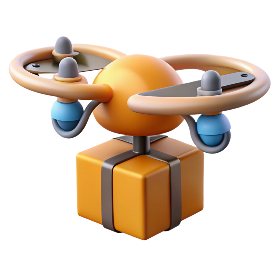 beautiful peaceful vintage Delivery drone carrying a package NO BACKGROUND with Transparent Background. studio quality png