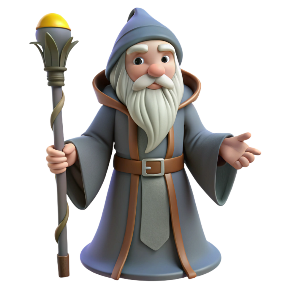 distinctive bohemian A wise old wizard with a long white beard and staff. NO BACKGROUND with Transparent Background. original png