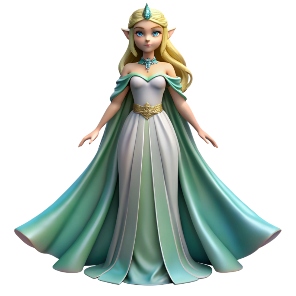captivating dreamy baroque A beautiful elven princess in a flowing gown. NO BACKGROUND with Transparent Background. sharp png