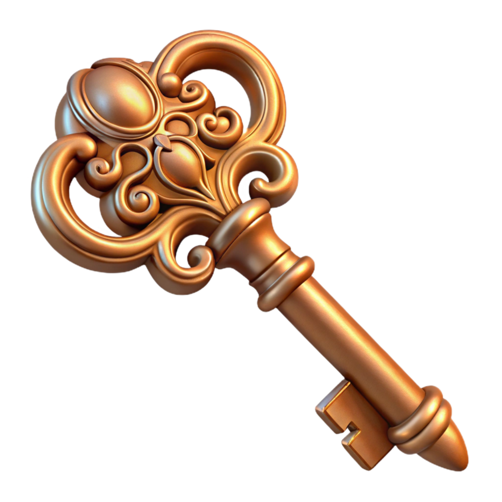 dazzling renaissance A detailed antique key with ornate carvings. NO BACKGROUND with Transparent Background. detailed png