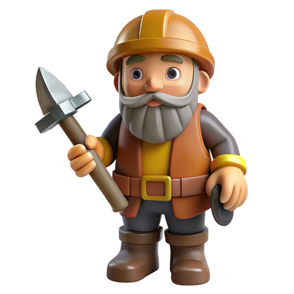 breathtaking standout A sturdy dwarf miner with a pickaxe. NO BACKGROUND with Transparent Background. png