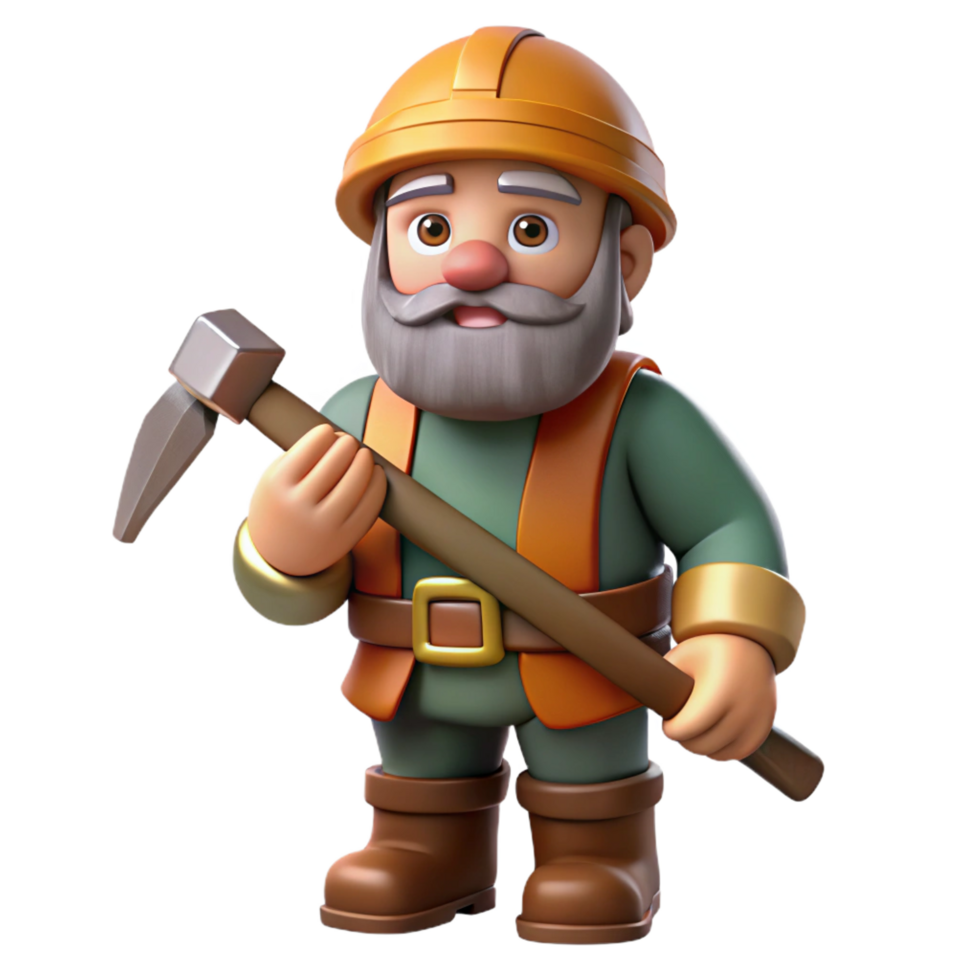 dazzling rustic A sturdy dwarf miner with a pickaxe. NO BACKGROUND with Transparent Background. detailed png