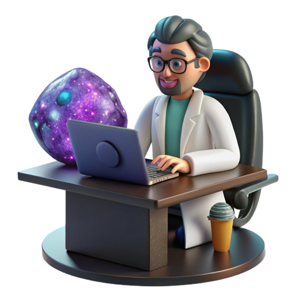 wonderful rustic Scientist Working at Computer Isolated on Transparent Background premium png