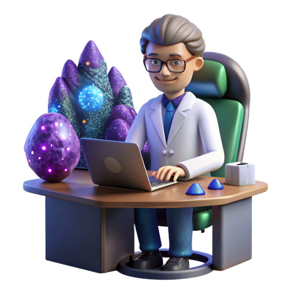 magnificent traditional Scientist Working at Computer Isolated on Transparent Background authentic png