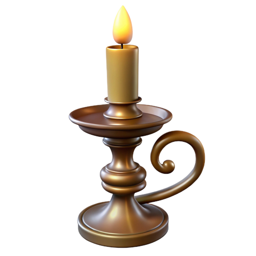 bold striking A single, ornate candlestick with a flickering candle. NO BACKGROUND with Transparent Background. ultra HD png