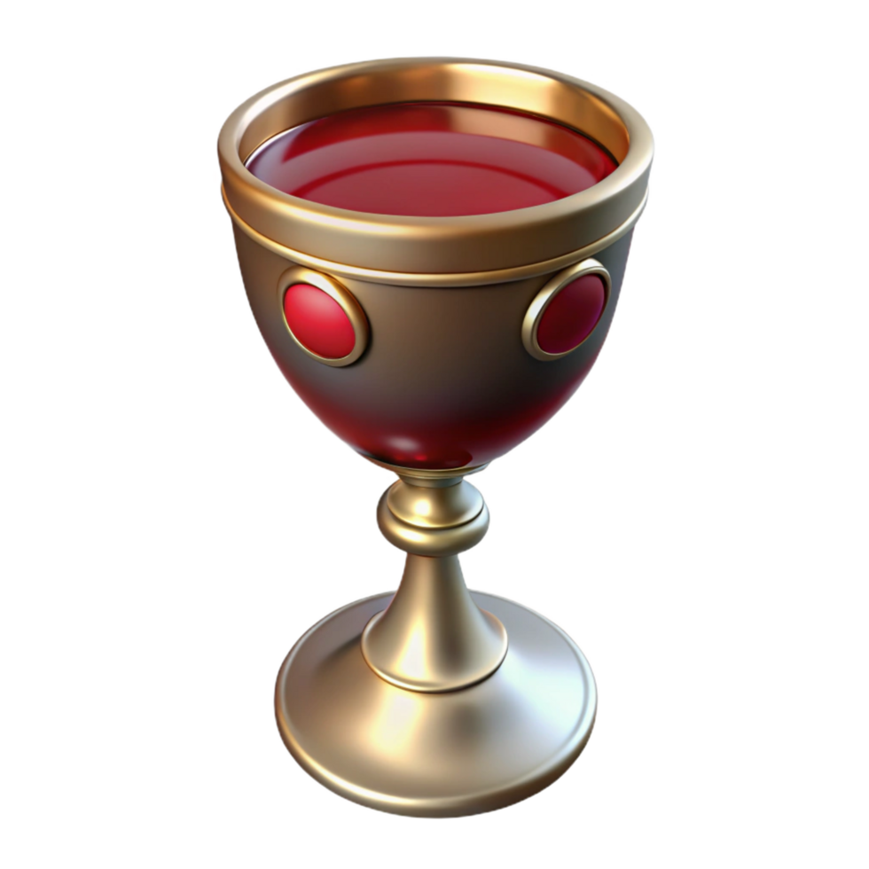 dreamy pristine A single, ornate chalice filled with red wine. NO BACKGROUND with Transparent Background. masterfully captured png