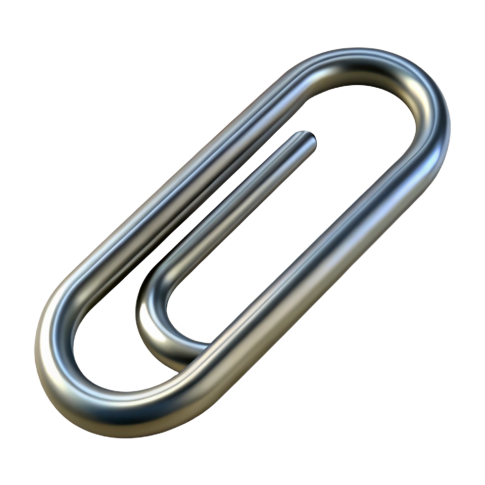 dreamy sumptuous A single paperclip, metallic and unbent. NO BACKGROUND with Transparent Background. detailed png