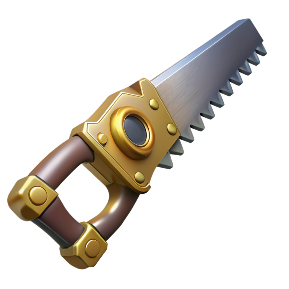 distinguished urban Steampunk saw with a serrated blade and a brass handle. NO BACKGROUND with Transparent Background. professional png
