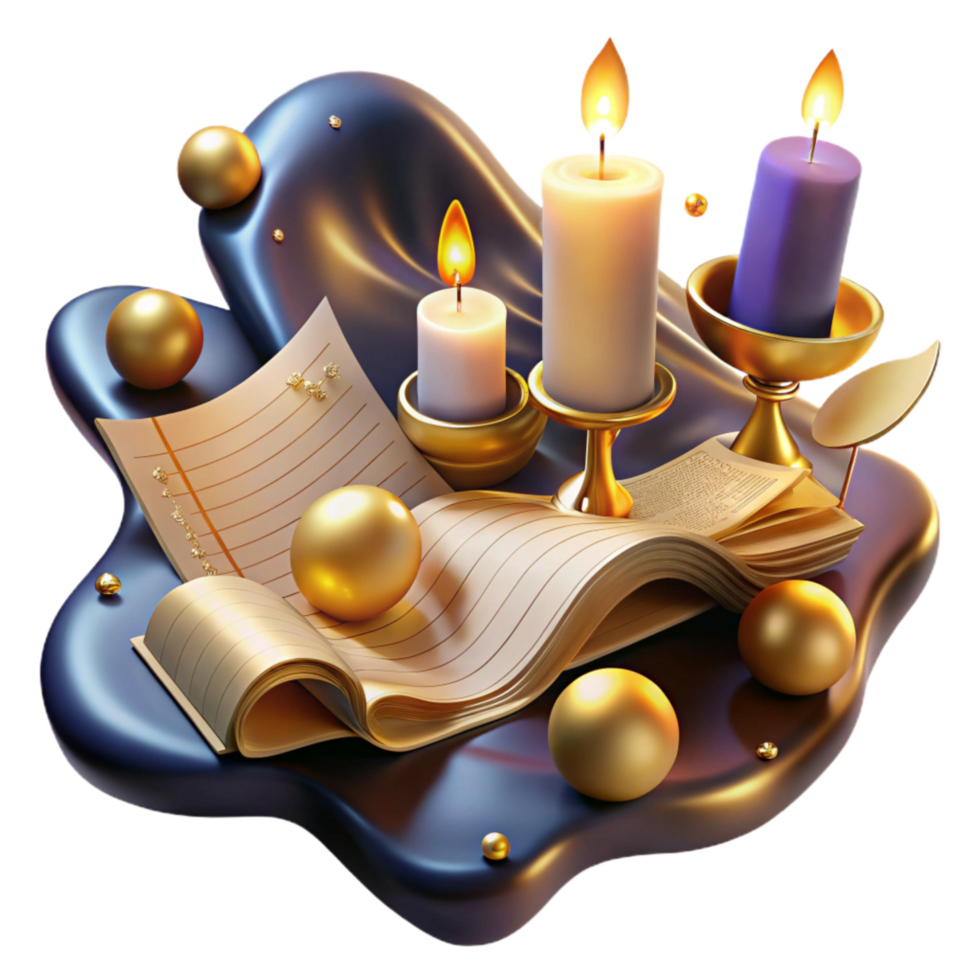 magnificent rustic Sheet Music and Candles Cutout with Romantic Ambiance Isolated professional png