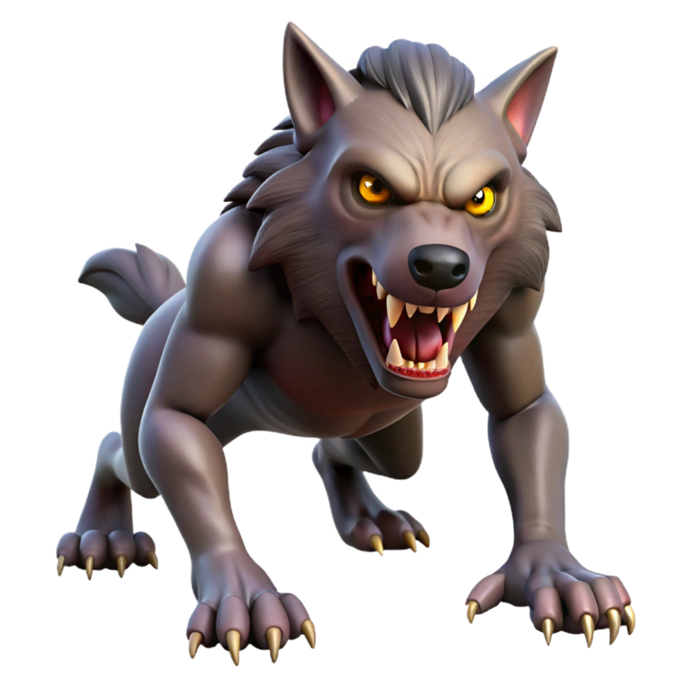 elegant celebrated A snarling werewolf with sharp claws, NO BACKGROUND with Transparent Background. png