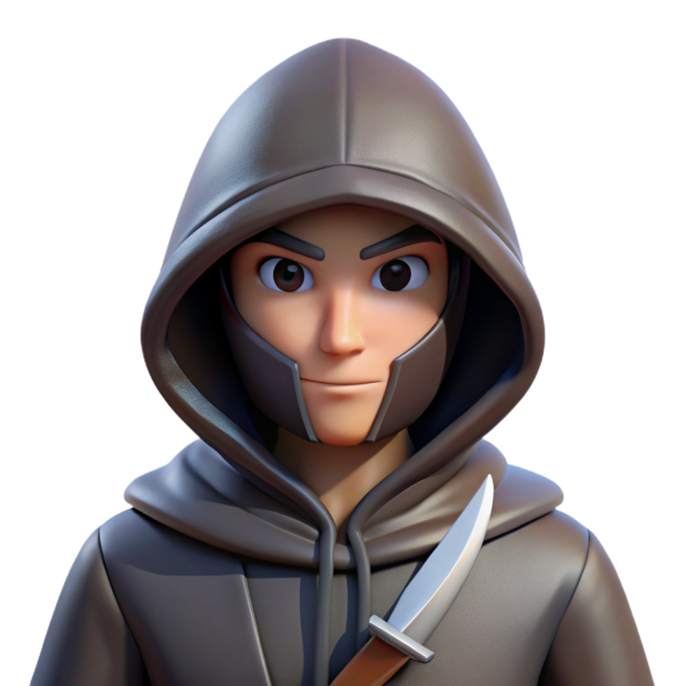 captivating ethereal mid-century A hooded assassin with a hidden dagger, NO BACKGROUND with Transparent Background. perfect clarity png