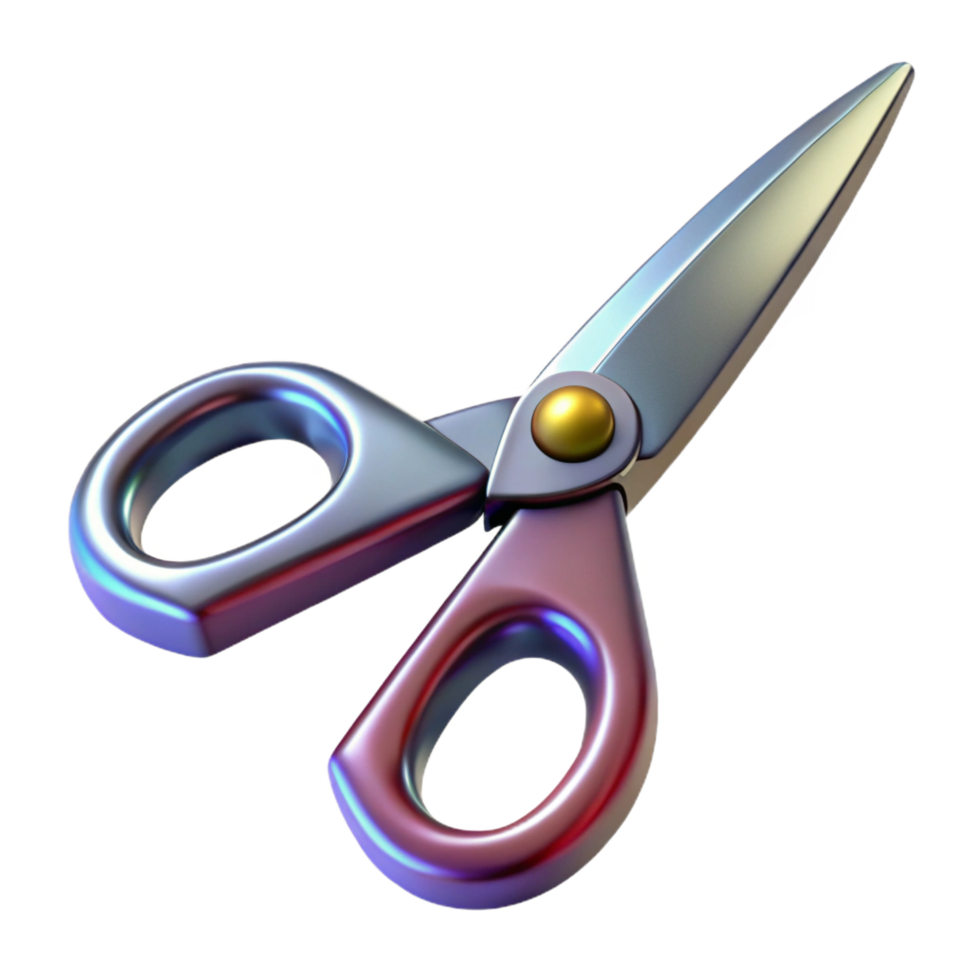 distinctive avant-garde A pair of scissors, sharp and metallic, NO BACKGROUND with Transparent Background. 4K png