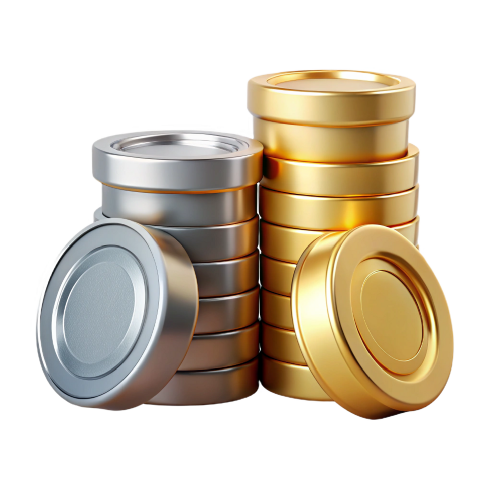 dynamic stunning A stack of coins, gold and silver, NO BACKGROUND with Transparent Background. detailed png