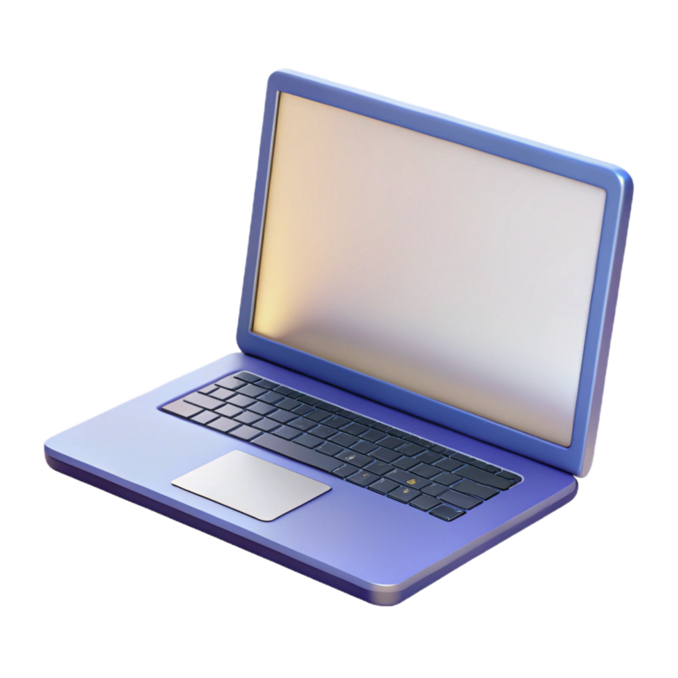 alluring melancholic tropical A laptop computer, open and displaying a blank screen, NO BACKGROUND with Transparent Background. studio quality png