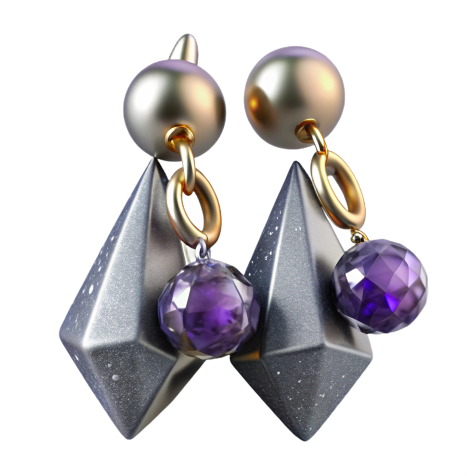 vibrant vintage Silver Earrings with Dangle Detail Angled View Transparent Background exclusive png