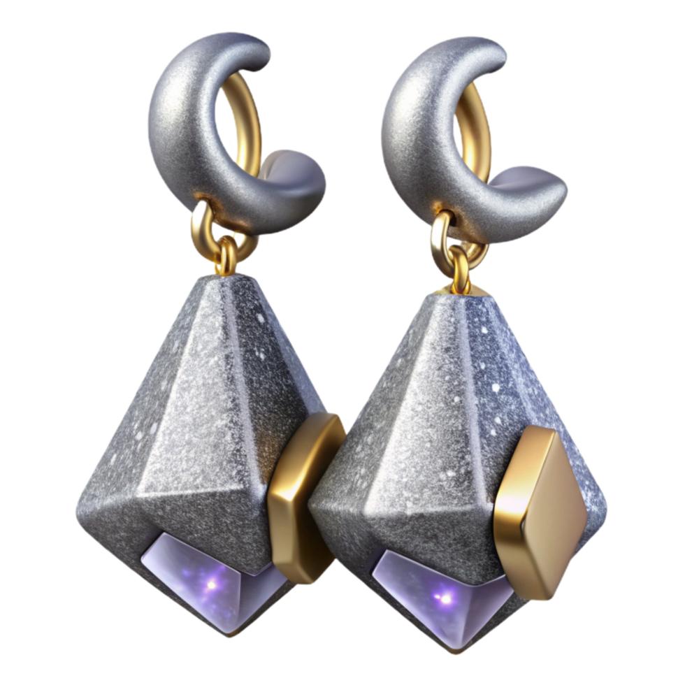 dramatic artistic Silver Earrings with Dangle Detail Angled View Transparent Background png