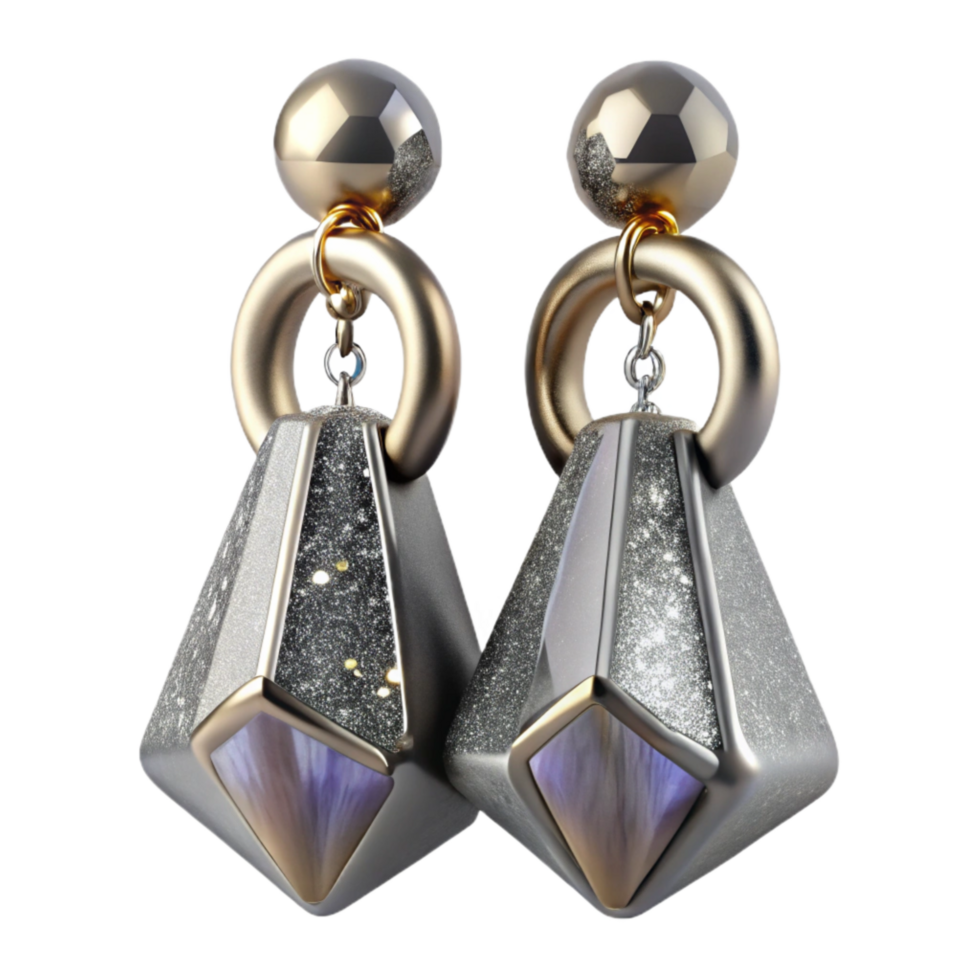 extraordinary rustic Silver Earrings with Dangle Detail Angled View Transparent Background exclusive png